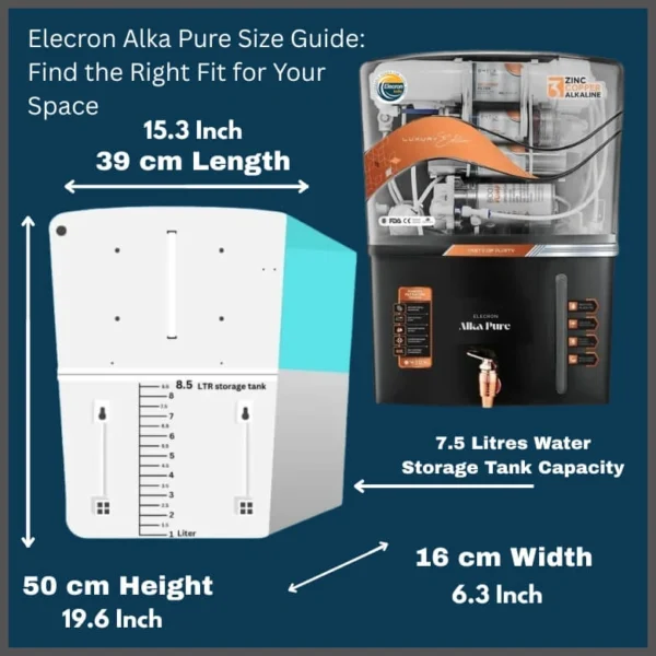 Elecron AlkaPure Max – 6-Stage RO+UV+UF+TDS Adjuster with Zinc & Alkaline Boost | 15 L/hr | 8L Storage Tank - Image 5
